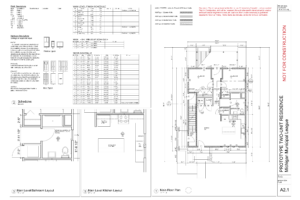 A blueprint page shows the first floor plan of the duplex home model and detail of bathroom, windows, and doors.